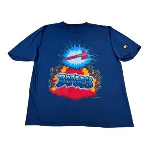 Vintage Atlanta Braves Shirt Mens XL Blue Starter MLB Graffiti Graphic 90s Tee